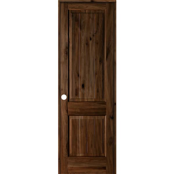 Krosswood Doors 30 in. x 96 in. Knotty Alder 2 Panel Right-Hand Square Top V-Groove Provincial Stain Wood Single Prehung Interior Door