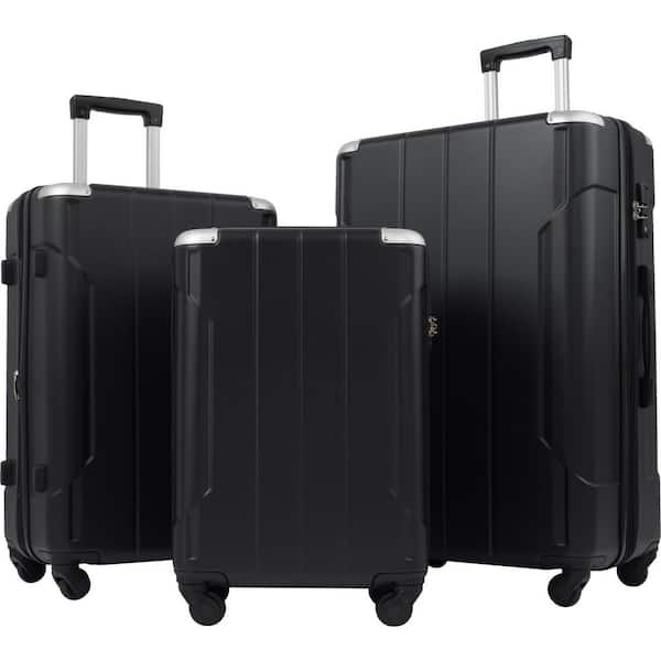 Aoibox Black 3-Pieces Hardshell Luggage Sets Spinner Suitcase with