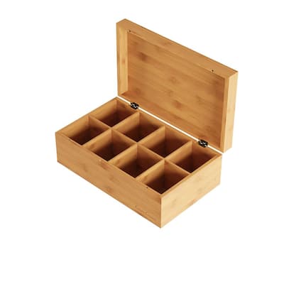 8-Compartment Bamboo Tea Box Storage Organizer