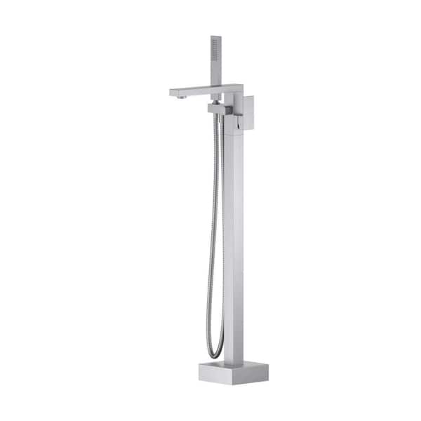 1 Handle 1-Spray Tub and Shower Faucet 5.5 GPM with Hand Shower Floor Mount in Brushed Nickel Valve Included