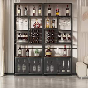 30-Bottles Black Freestanding Bar Wine Rack with Glass Holder and Storage Shelves