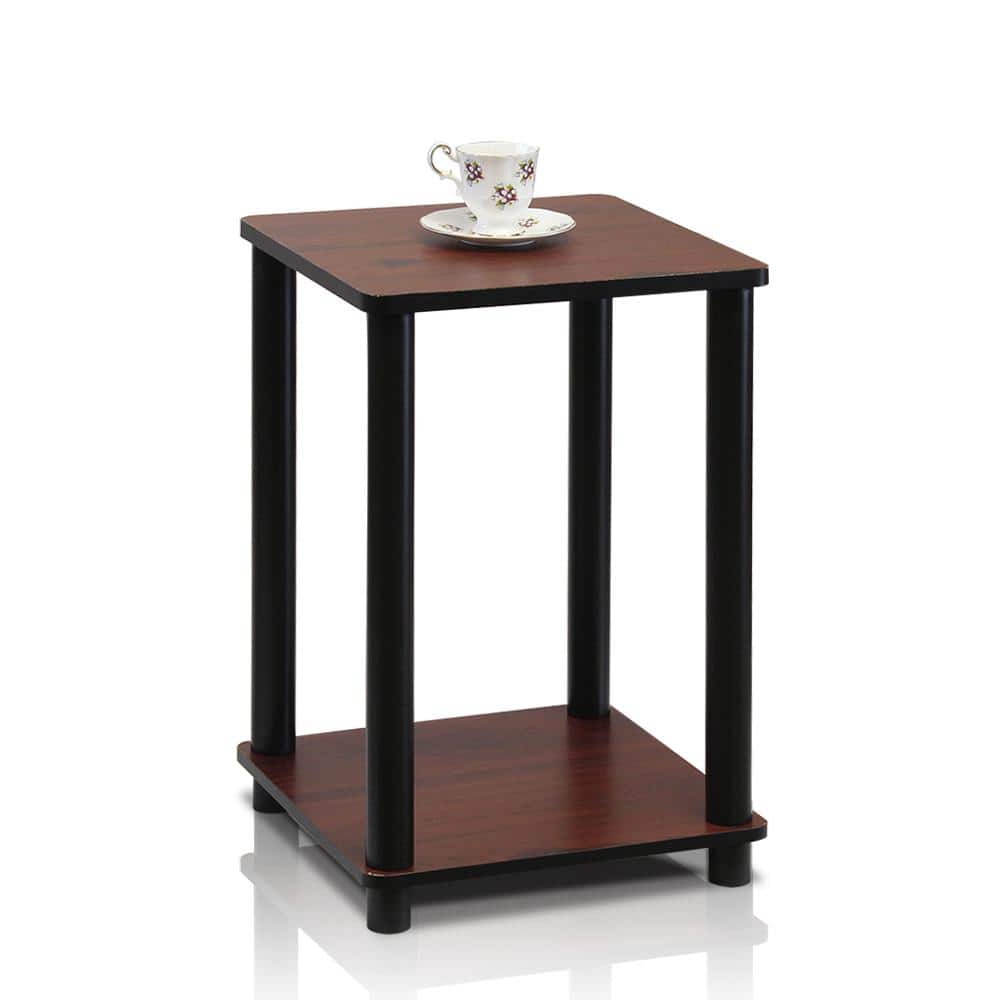 Compact Modern Dark Cherry & Black Square End Table with Shelf