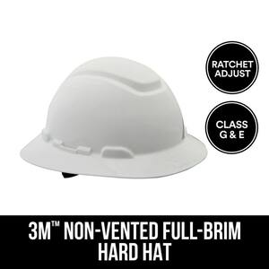 White Full-Brim Non-Vented Hard Hat with Ratchet Adjustment