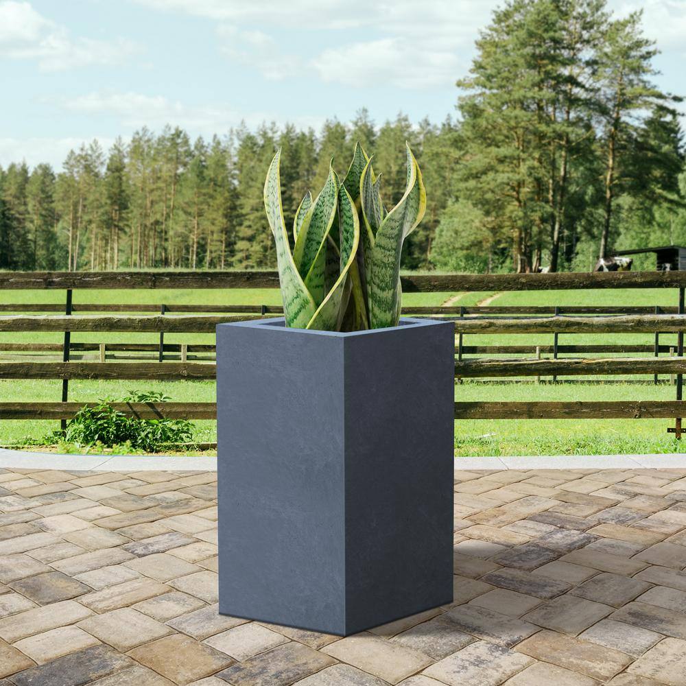 Sapcrete 24 in. H Concrete Garden Plant Pots with Drainage Hole, Square Lightweight Planters for