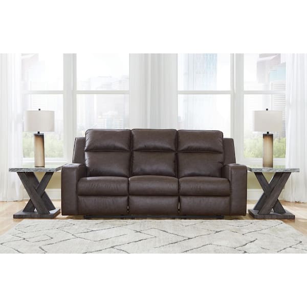 Lavenhorne 87 in. Square Arm Faux Leather Rectangle Reclining Sofa with Cup Holders and USB Ports in Brown