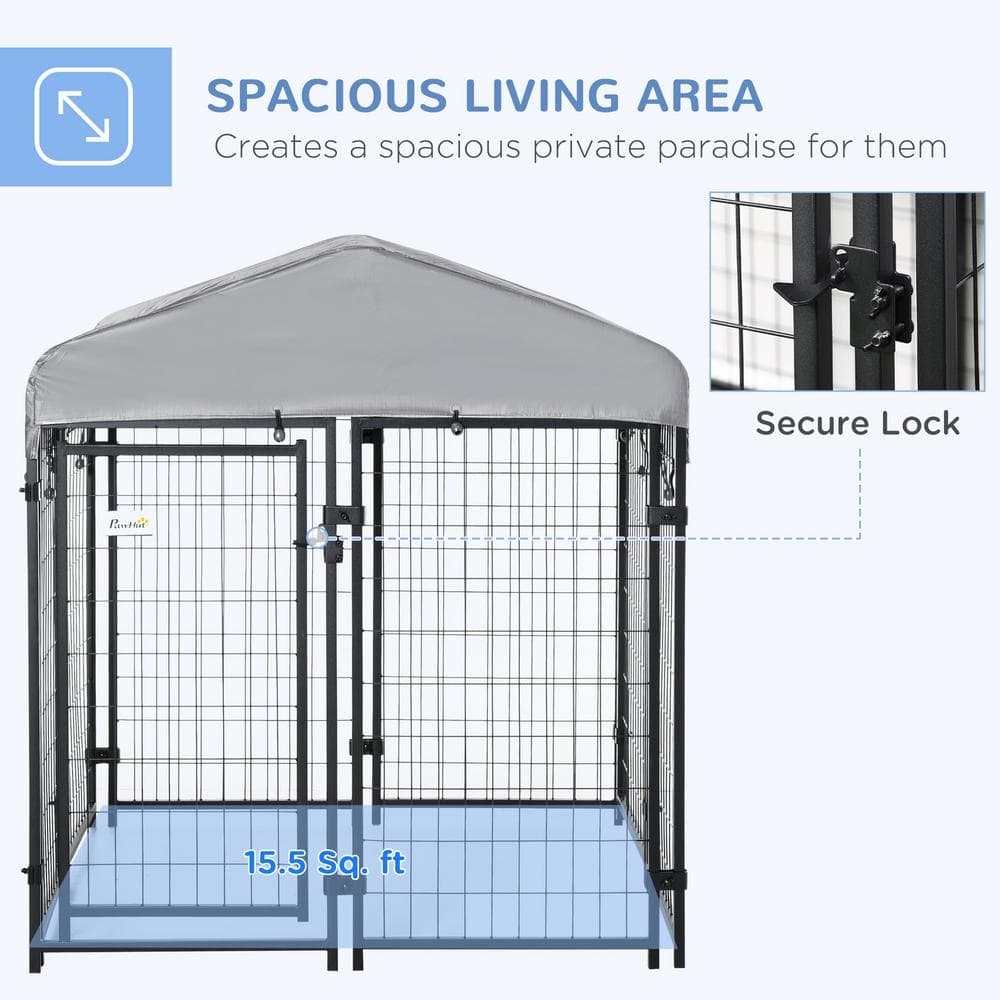 Large Black Steel Outdoor Dog Kennel with UV-Resistant Roof