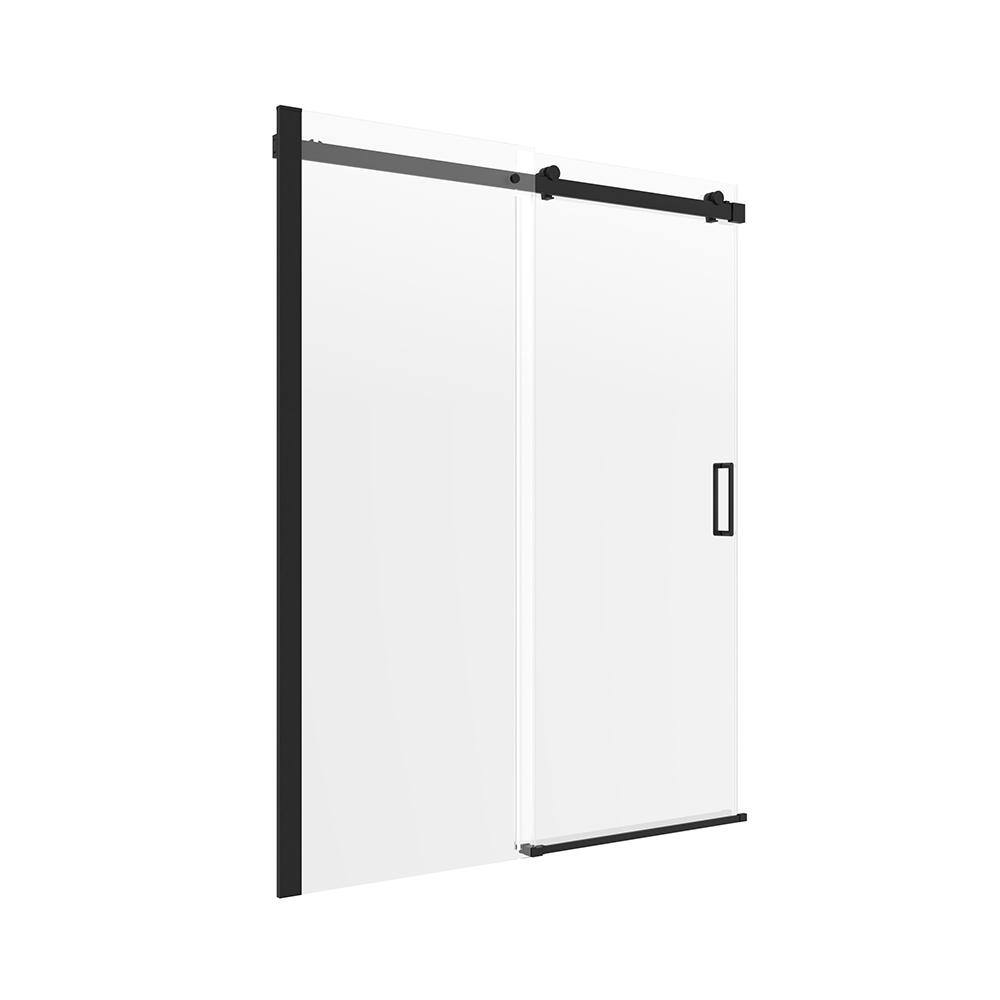 60" Matte Black Frameless Sliding Shower Door with Clear Glass