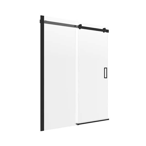 CRAFT + MAIN Lagoon 60 in. W x 60 in. H Sliding Frameless Tub Door in Matte Black Finish with Clear Glass