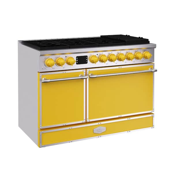 48 in. Freestanding Gas Range with 8 Burners, Double Convection Oven, and Griddle, in Lemon Chrome with Stainless Steel