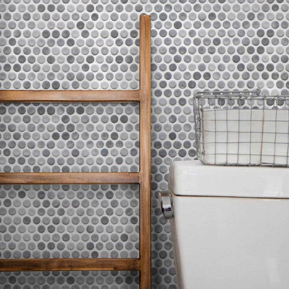 Gray Penny Round Recycled Glass Mosaic Tile 11" x 10"