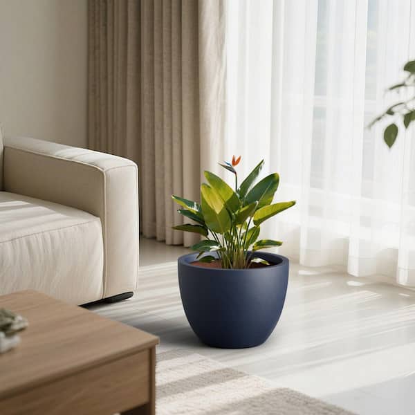 17 in. Medium Navy Blue Concrete Round Planter/ Pot (Upgraded Interior) with Drainage Holes