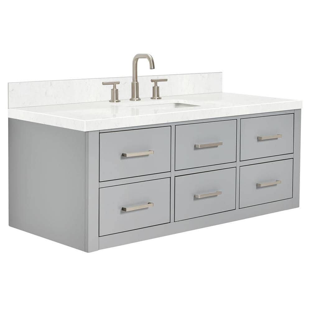 Hutton 48" Gray Wall-Mount Vanity with Carrara Quartz Top