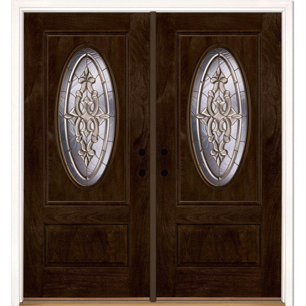 74 in.x81.625 in. Silverdale Brass 3/4 Oval Lt Stained Chestnut Mahogany Le