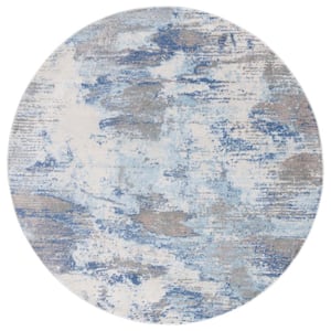 Skyler Collection Light Blue/Gray 7 ft. x 7 ft. Abstract Striped Round Area Rug