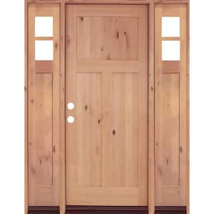 60 in. x 80 in. Knotty Alder 3-Panel Right-Hand/Inswing Clear Glass Unfinished Wood Prehung Front Door with Sidelites