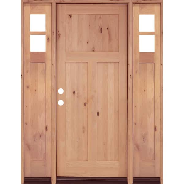 Krosswood Doors 60 in. x 80 in. Knotty Alder 3-Panel Right-Hand/Inswing Clear Glass Unfinished Wood Prehung Front Door with Sidelites