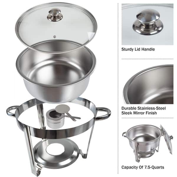 Great Northern Popcorn Round 7.5 qt. Chafing Dish Buffet Set - Includes Water Pan Food Pan Fuel Holder and Stand - Food Warmers