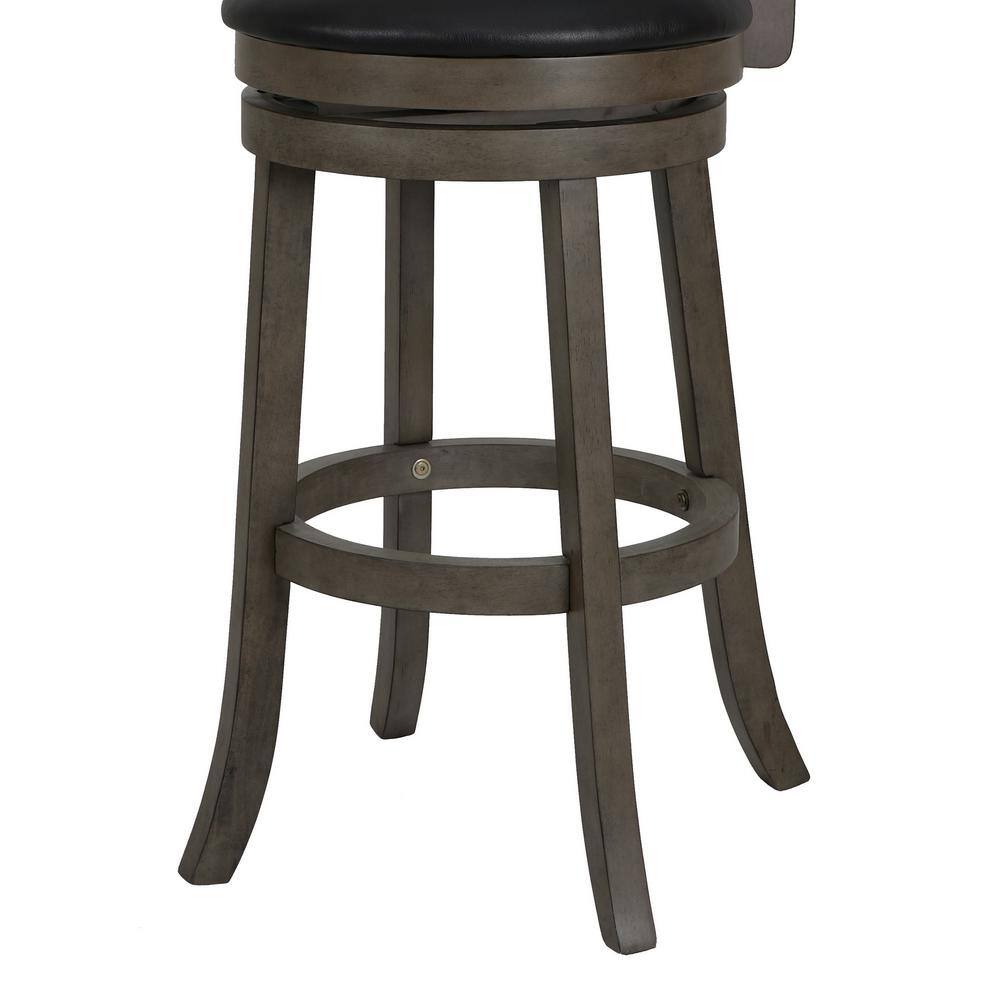 Transitional Black Wood Swivel Bar Stool with Faux Leather Seat