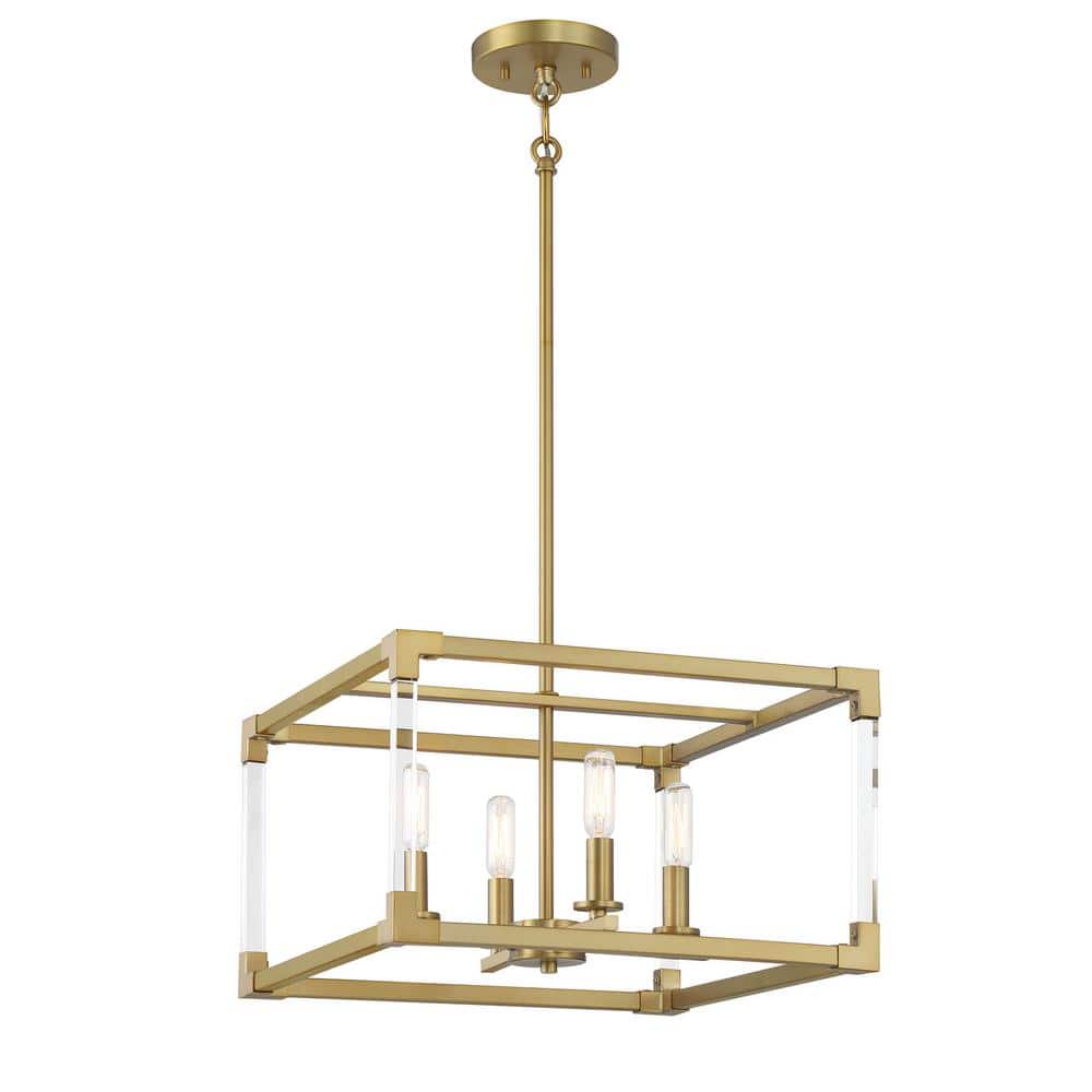 Oro District Soft Brass 4-Light Rectangular Pendant