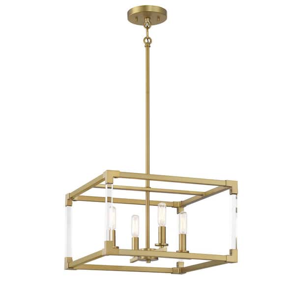 Minka Lavery Oro District 60-Watt 4-Light Soft Brass Cage Pendant-Light with Clear Acrylic Accents and No Bulbs Included