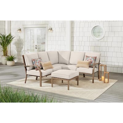 Hampton Bay Geneva 4-Piece Wicker Outdoor Patio Conversation Deep ...