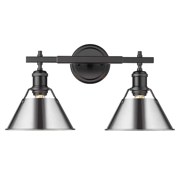 Golden Lighting Orwell 4.875 in. 2-Light Black Vanity Light with Chrome Shade