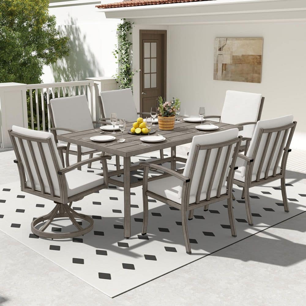 Serenity Gardens 7-Piece Gray Aluminum Outdoor Dining Set with 2 Swivel Dining Chairs, 4 Dining Chairs and Cushions price history on PriceWatchPro