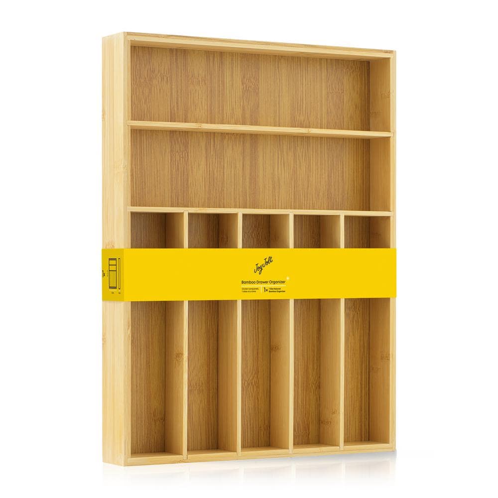 Natural Bamboo 7-Compartment Flatware Drawer Organizer