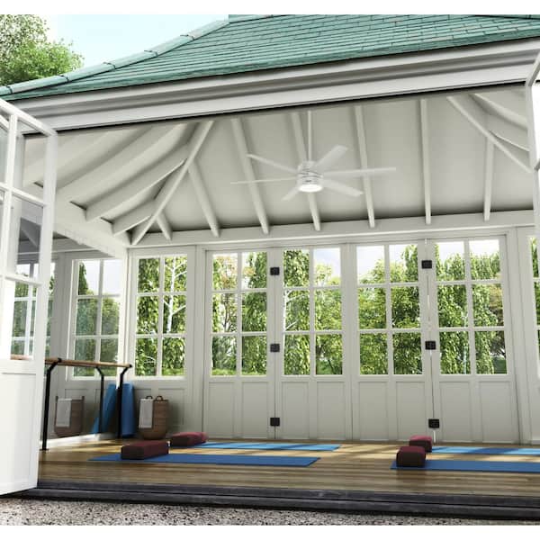 Hunter - Solaria 60 in. Integrated LED Outdoor Fresh White Ceiling Fan with Light Kit and Wall Control