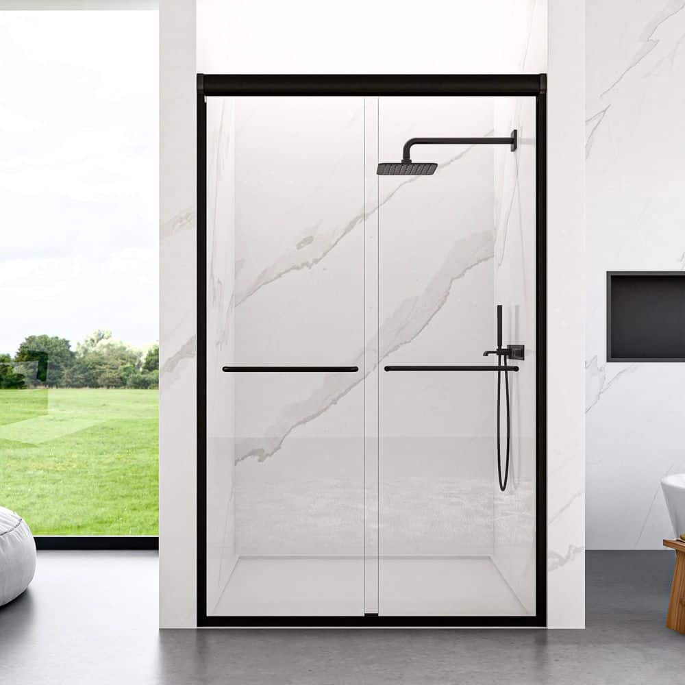 48 in. W x 72 in. H Double Sliding Framed Shower Door in Matte Black with SGCC 1/4 in. (6 mm) Tempered Clear Glass price history on PriceWatchPro