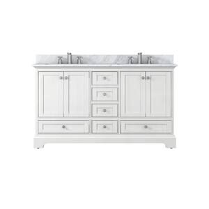 60 in. W x 22 in. D x 35 in. H Freestanding Bath Vanity in White with White Natural Marble Top