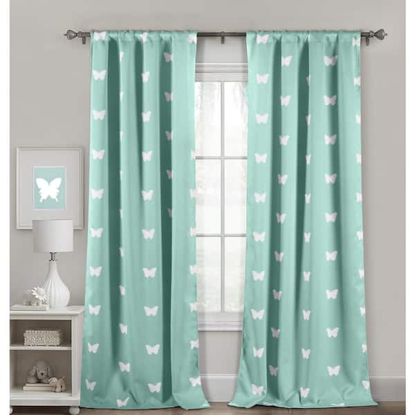 lala + bash Pattern Seafoam Polyester Blackout Pole Top Window Curtain 38 in. W x 84 in. L (2-Pack)