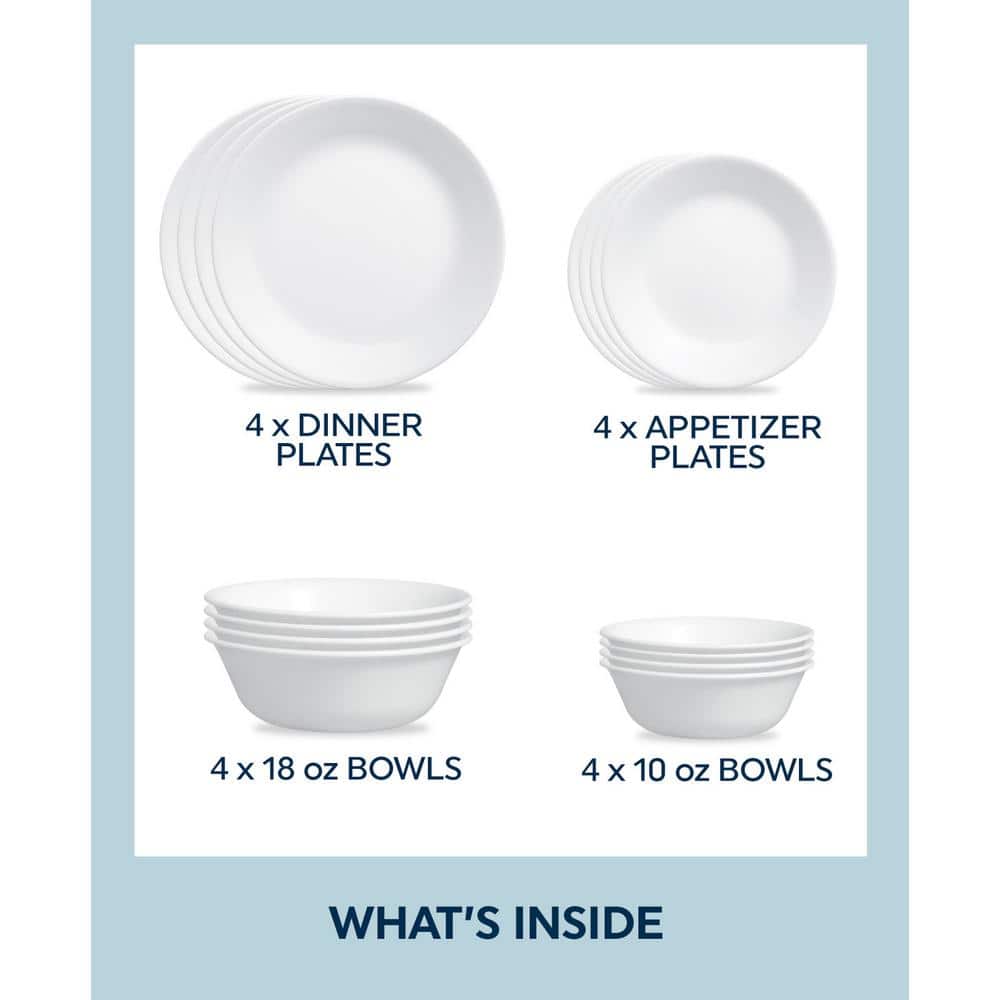 Corelle Winter Frost White 16-Piece Dinnerware Set (Service for 4) in White one missing