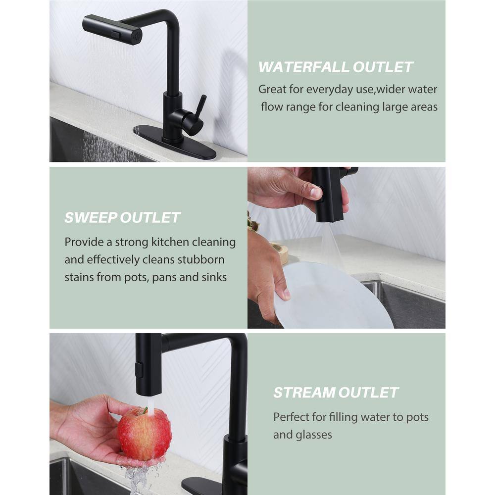Matte Black Stainless Steel Pull Down Kitchen Faucet with Spray