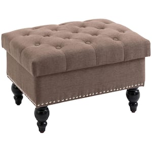 Coffee Storage Ottoman Removable Lid Button Tufted Fabric Bench Seat with Wood Legs 17 in. H x 25 in. W x 17.75 in. D