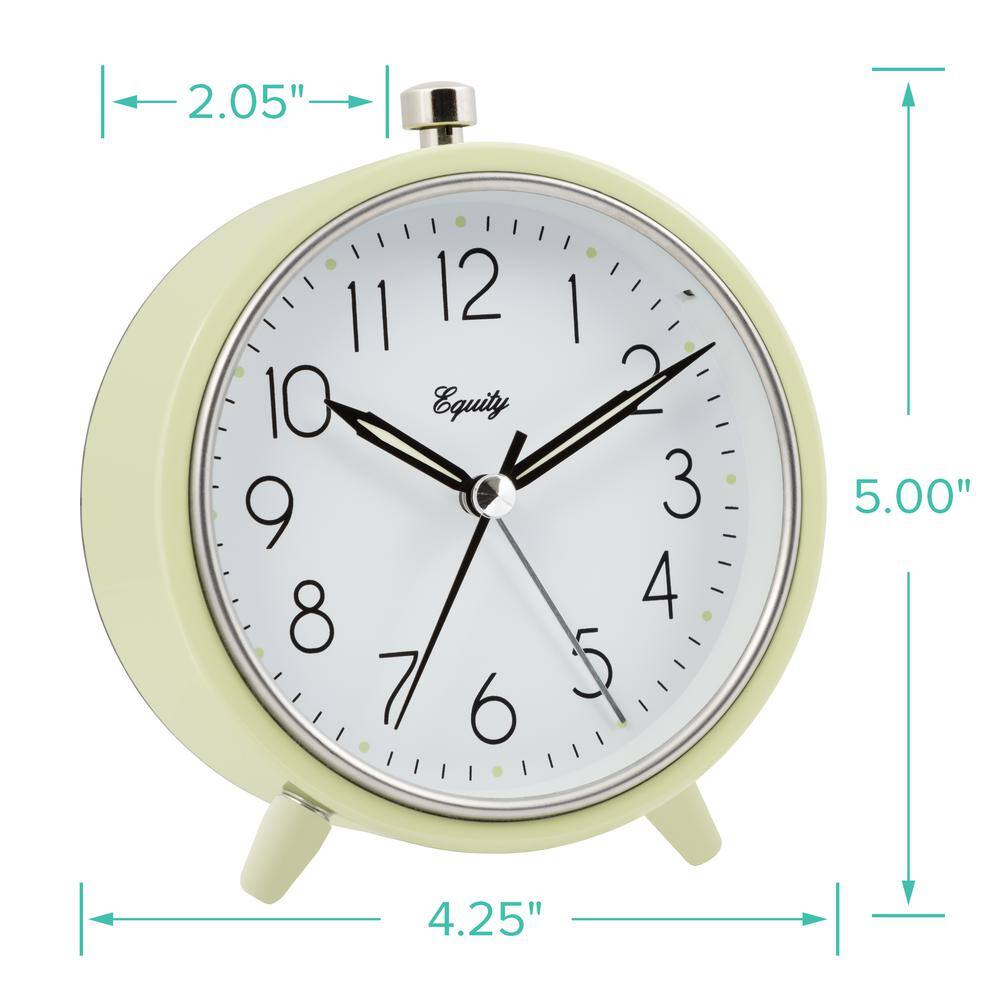 Light Green Metal Analog Alarm Clock with Glass Face