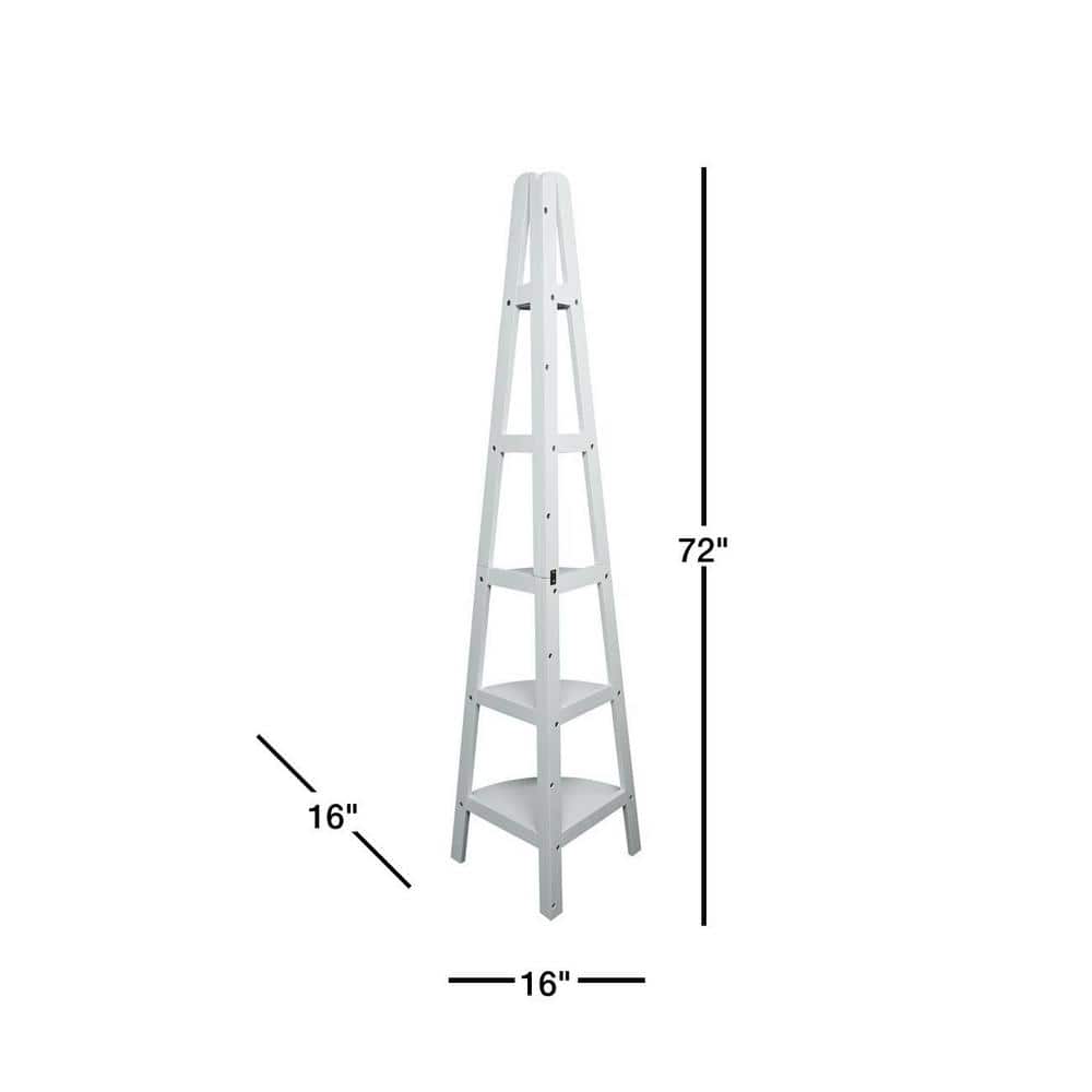 Elegant White Solid Pine 5-Shelf Corner Ladder Bookcase
