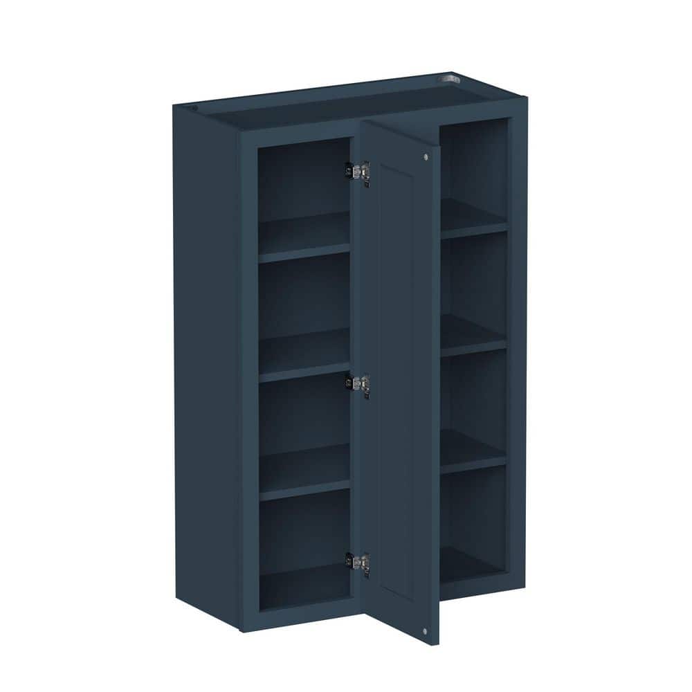 27 in W x 12 in D x 42 in H HDF Ready to Assemble Standard Corner Wall Cabinet in Cyber Blue with 1-Door, 3-Shelf
