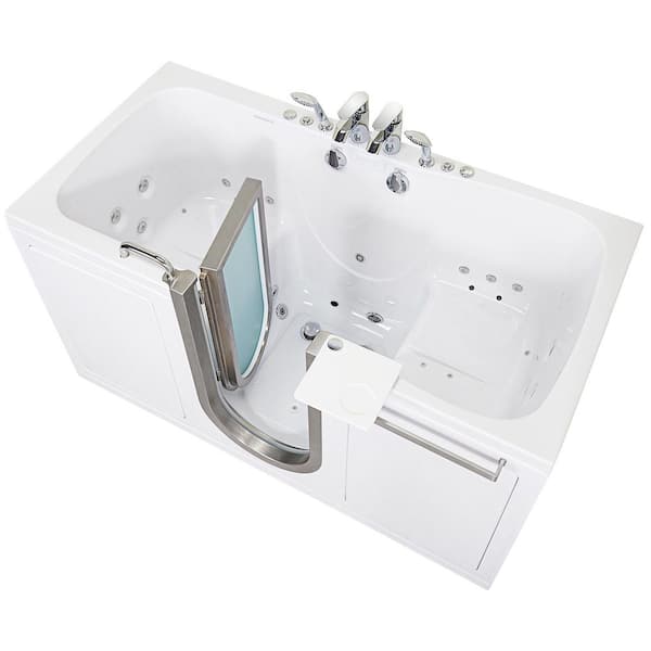 Ella Escape 72 in. Walk-In Whirlpool and Air Bath Bathtub in White Independent Foot Massage 2-Seats, Fast Fill/Dual Drain