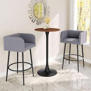 Auray 23.8 in. Round Brown MDF Wood Top with Steel Frame Pedestal Base Dining Table (Seats 2)