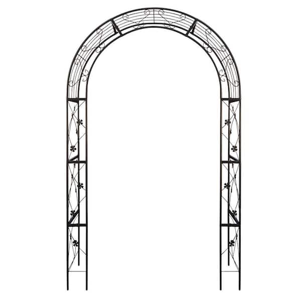 98.4 in. x 58 in. Garden Metal Arch Arbor with Doors, Climbing Plants Support Arch Black