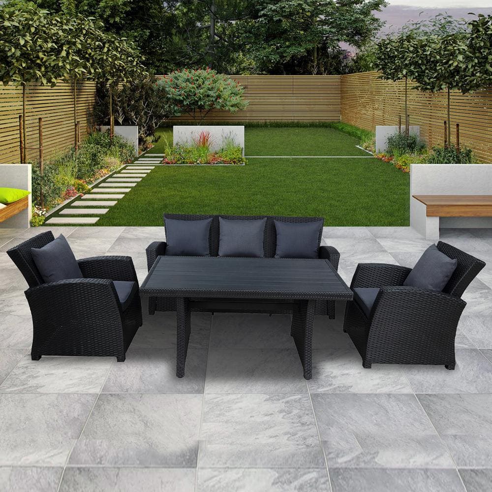 Tunearary 4Piece Black Wicker Outdoor Sofa Set with Gray Cushions