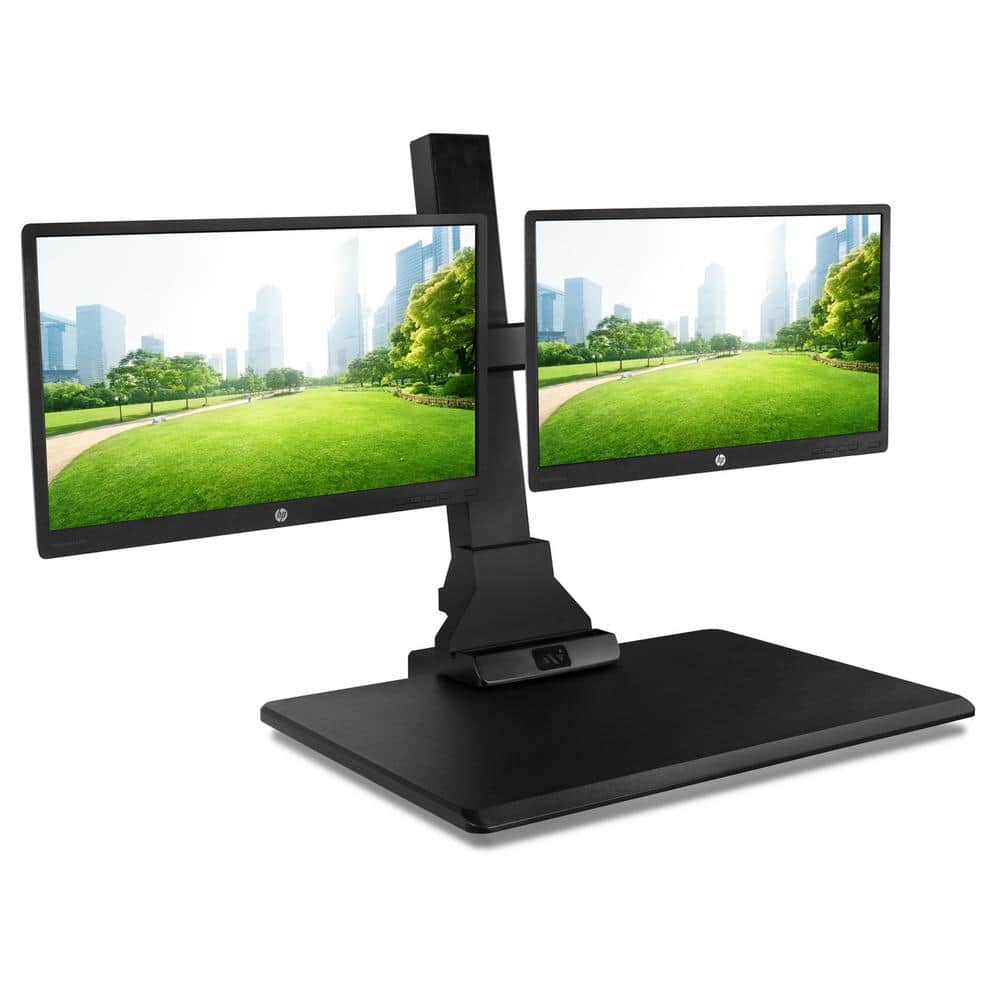 Black Steel Adjustable Dual Monitor Standing Desk Converter