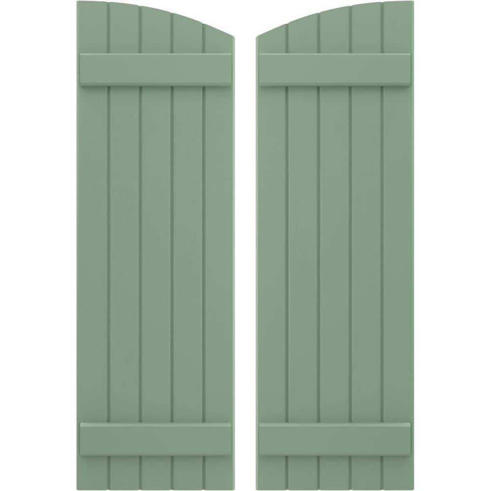 17-1/2 in. W x 32 in. H Americraft Exterior Real Wood Joined Board and Batten Shutters w/Elliptical Top in Track Green price history on PriceWatchPro