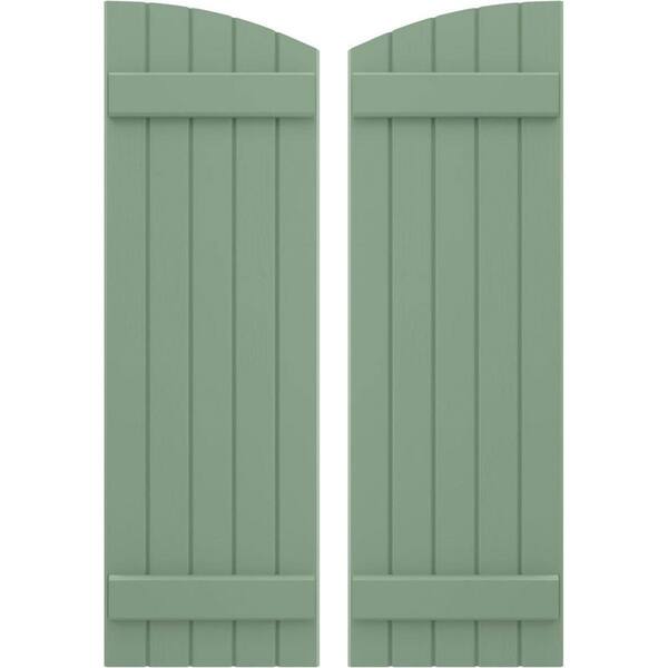 Ekena Millwork 17-1/2 in. W x 62 in. H Americraft Exterior Real Wood Joined Board and Batten Shutters w/Elliptical Top in Track Green
