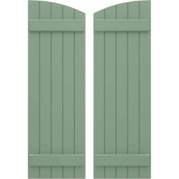 Ekena Millwork 17-1/2 in. W x 79 in. H Americraft Exterior Real Wood Joined Board and Batten Shutters w/Elliptical Top in Track Green