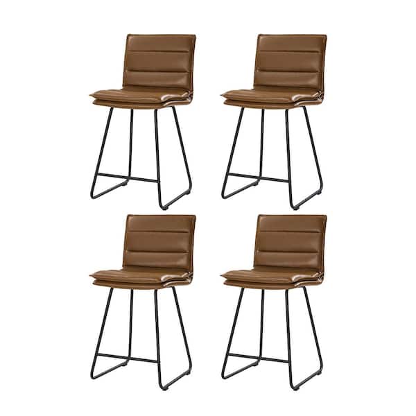 JAYDEN CREATION Gertrude Industrial Style Camel Faux Leather Bar and Counter Stool with 24 in. H Seat and Metal Base Set of 4