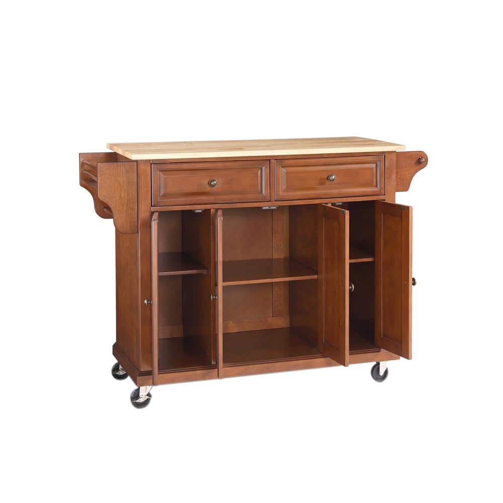 Cherry Granite Top Kitchen Cart with Spice Rack and Storage