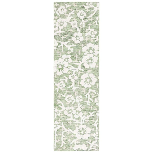 SAFAVIEH Glamour 2 ft. x 8 ft. Green/Ivory Distressed Floral Runner Rug ...