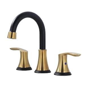 8 in. Widespread Double Handle Bathroom Faucet with Pop-up Drain in Black and Gold